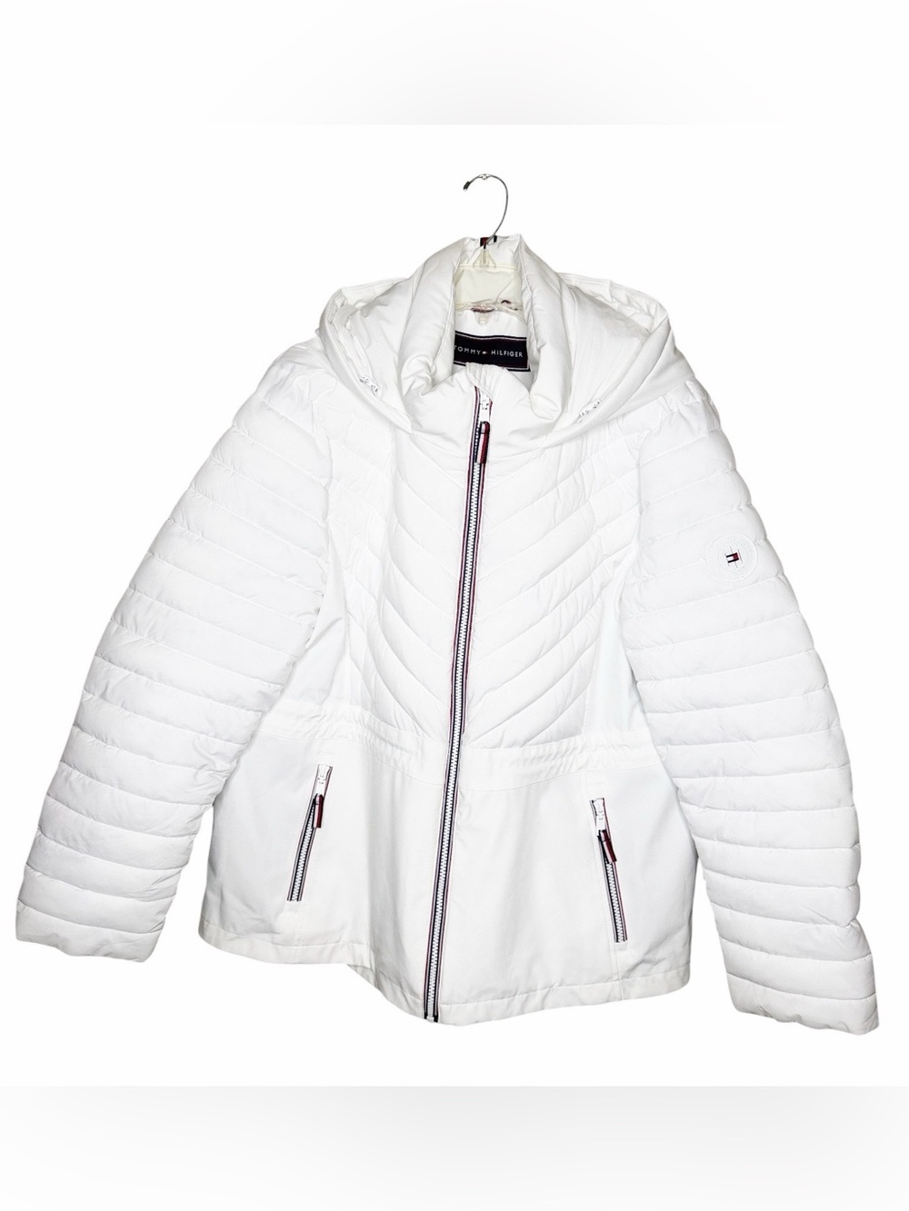 Tommy Hilfiger White Quilted Hooded Puffer Coat Jacket